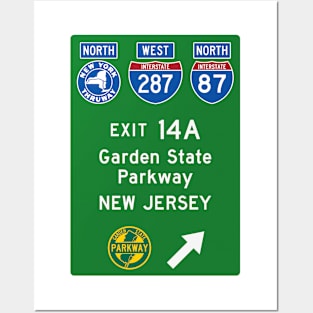 New York Thruway Northbound Exit 14A: Garden State Parkway New Jersey Posters and Art